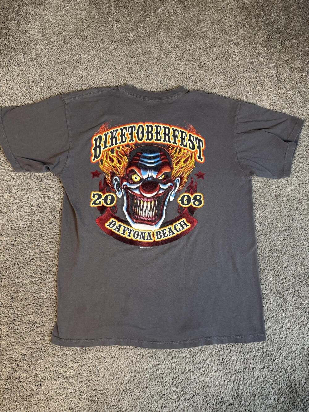Biketoberfest Daytona Beach Shirt Mens M Gray Evil Clown Graphic Crew Neck